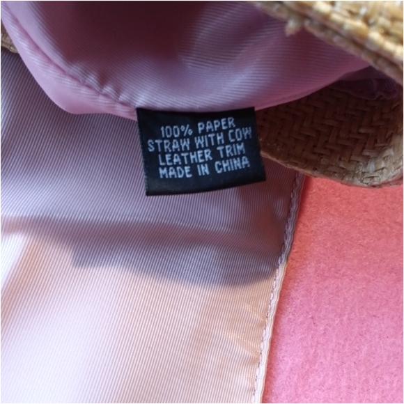 NWOT- Taupe/Pink Leather Straw Handbag - Picture 6 of 6
